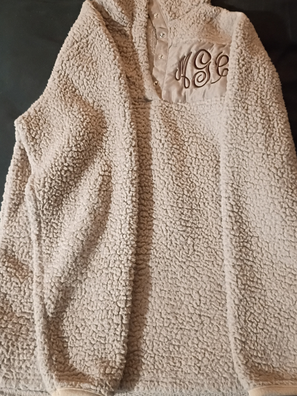 Cozy Cream Sherpa Pullover with Monogram Detail